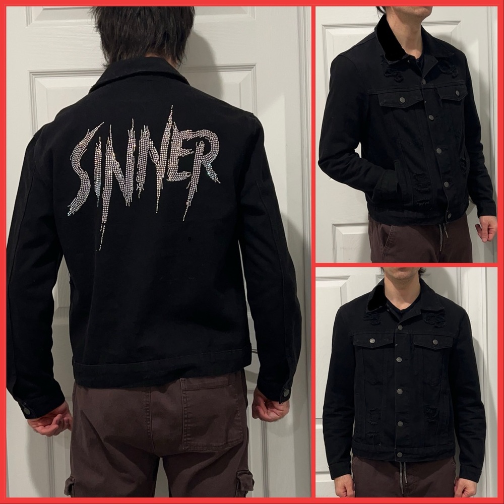 Smoke & Ash SINNER Black Denim Jacket for Men SIZE MEDIUM